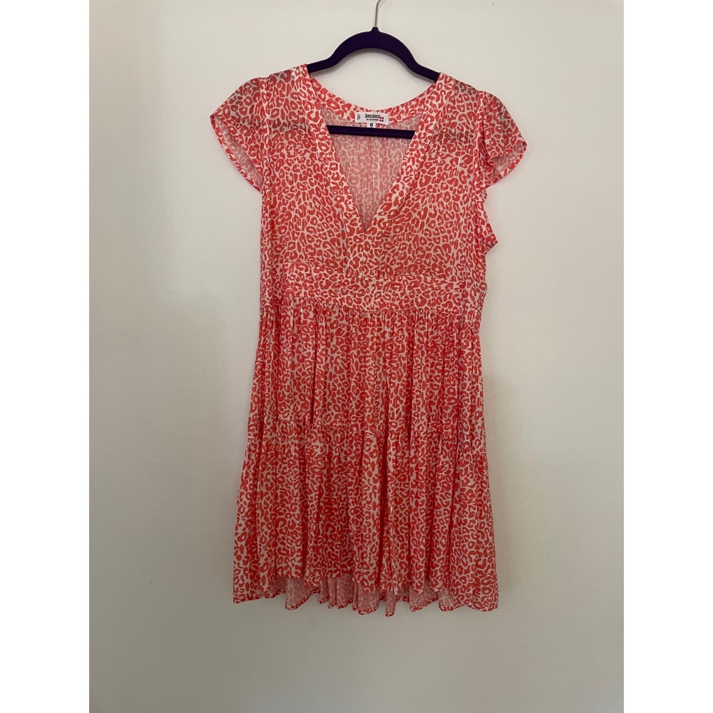 Lemlem by Liya Kebede Coral Leopard Print Metallic Stripe Tiered Dress Small